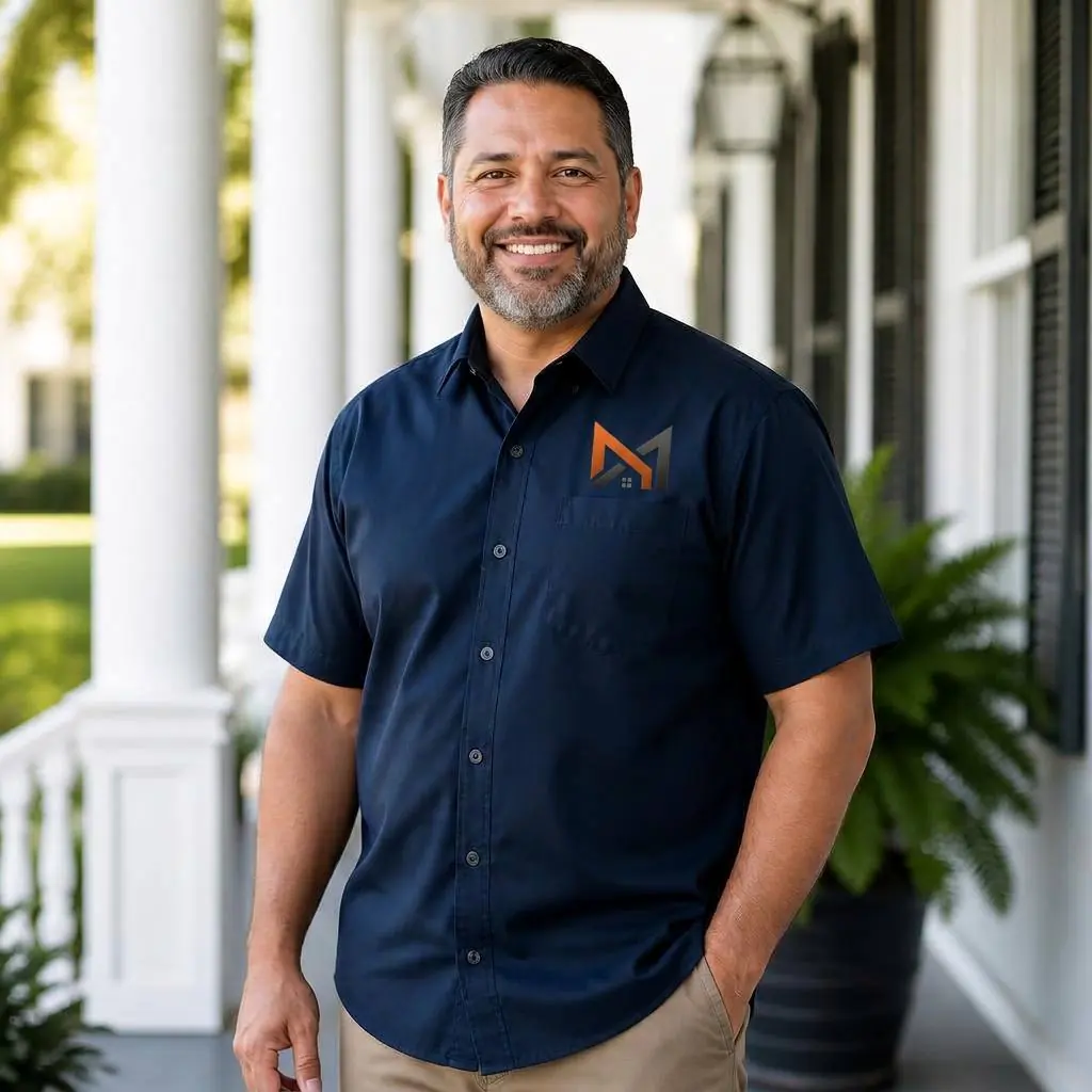 Marcus Reyes, lead estimator at New Trend Exteriors, outside a Charleston home