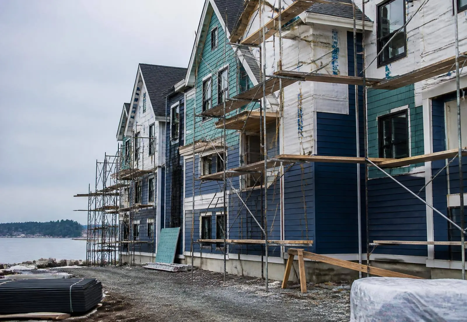 Multi-unit residential development during exterior installation