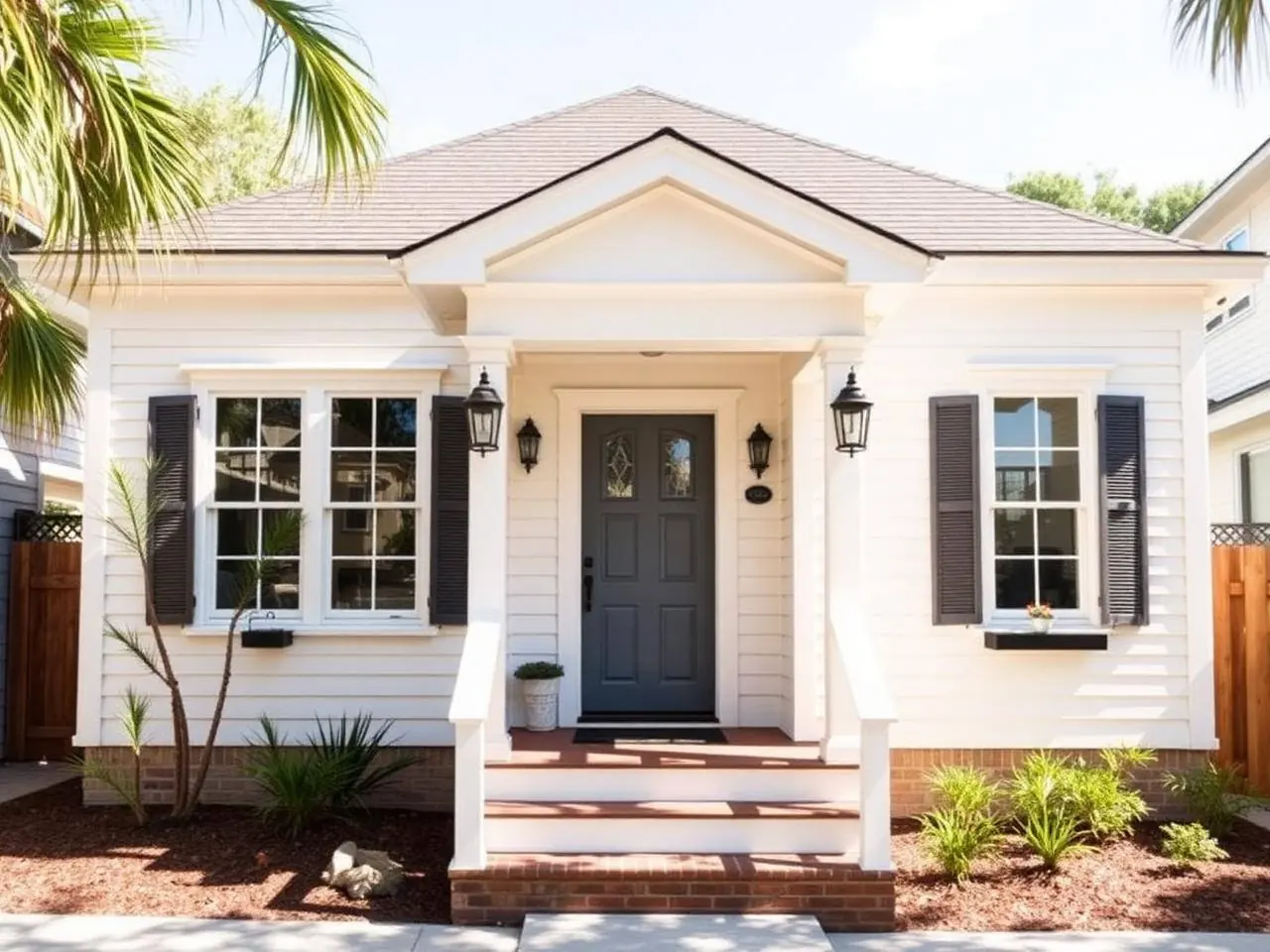 Restored ranch home with white fiber cement siding, shingle accents, and new trim