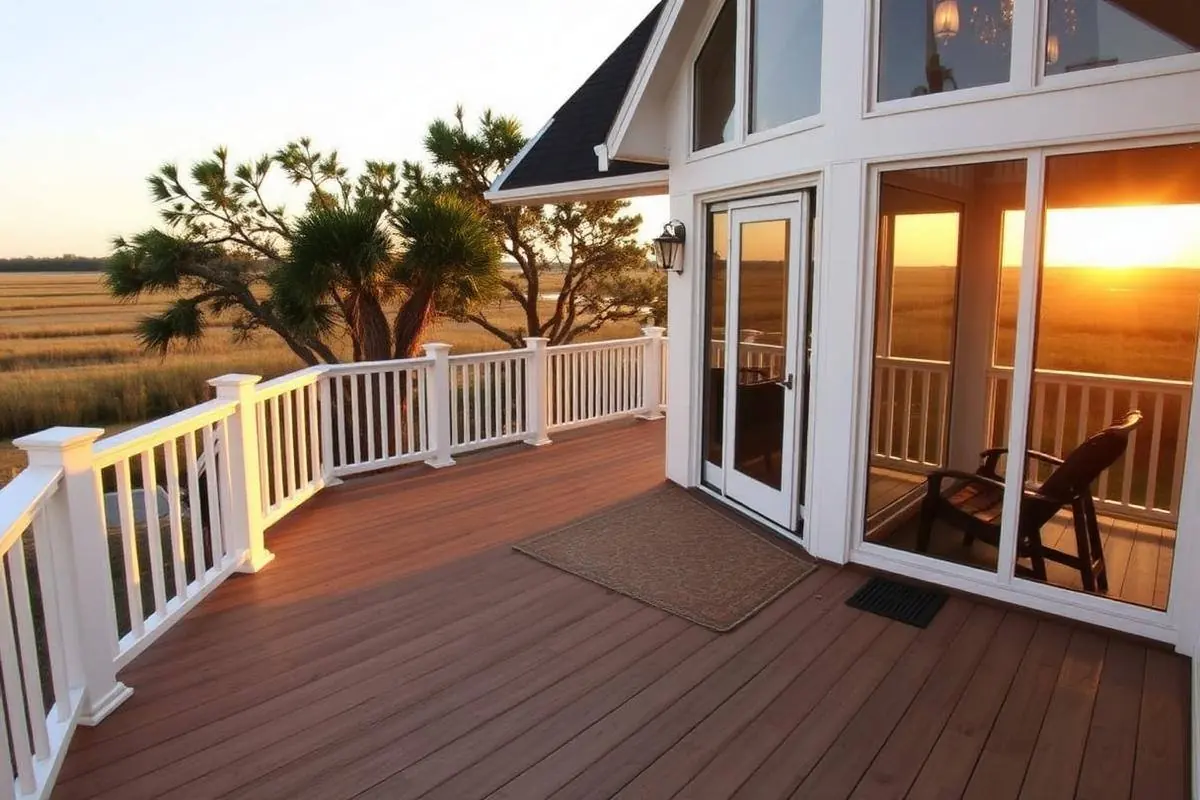 New composite deck and screened porch overlooking the marsh