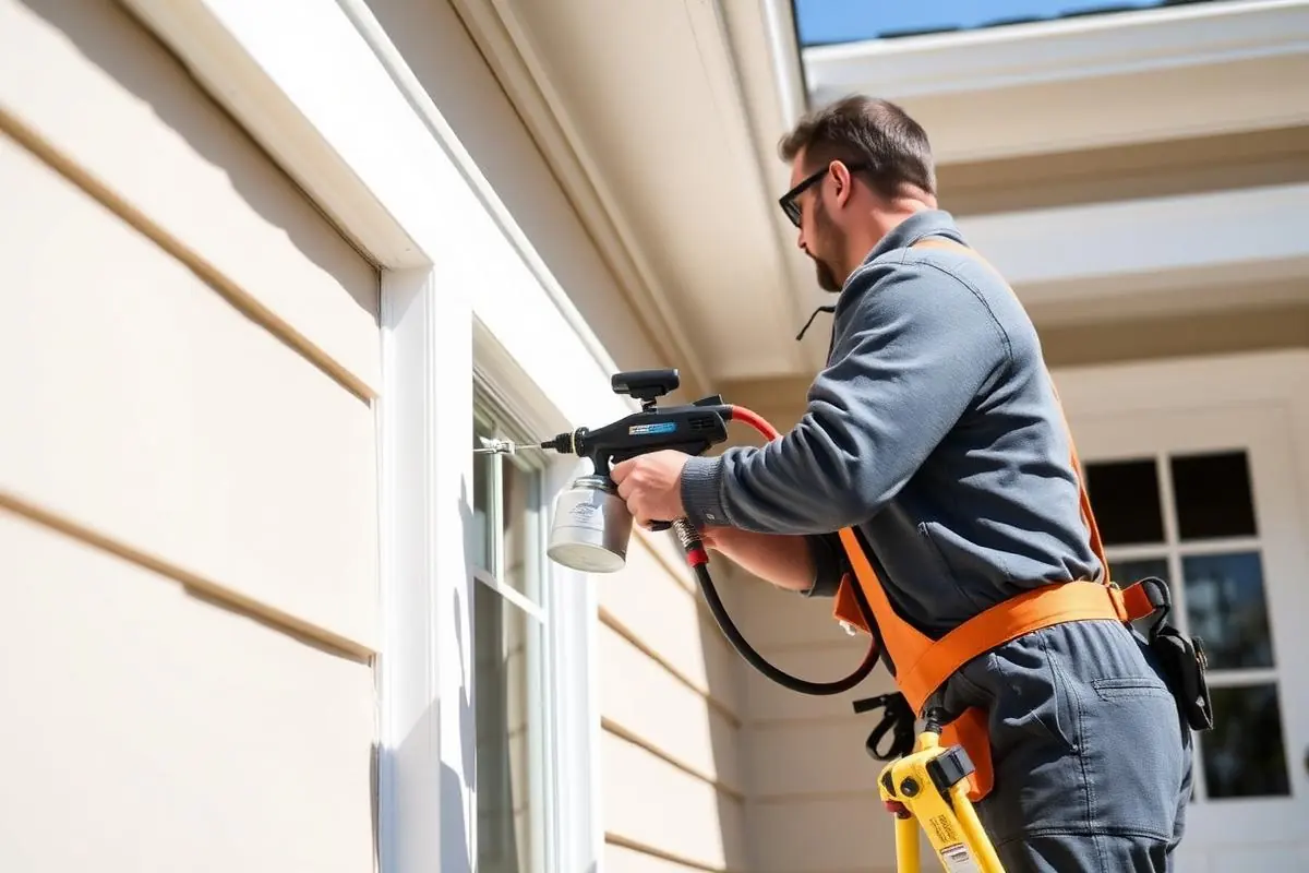 Exterior painting crew preparing siding on a Charleston home