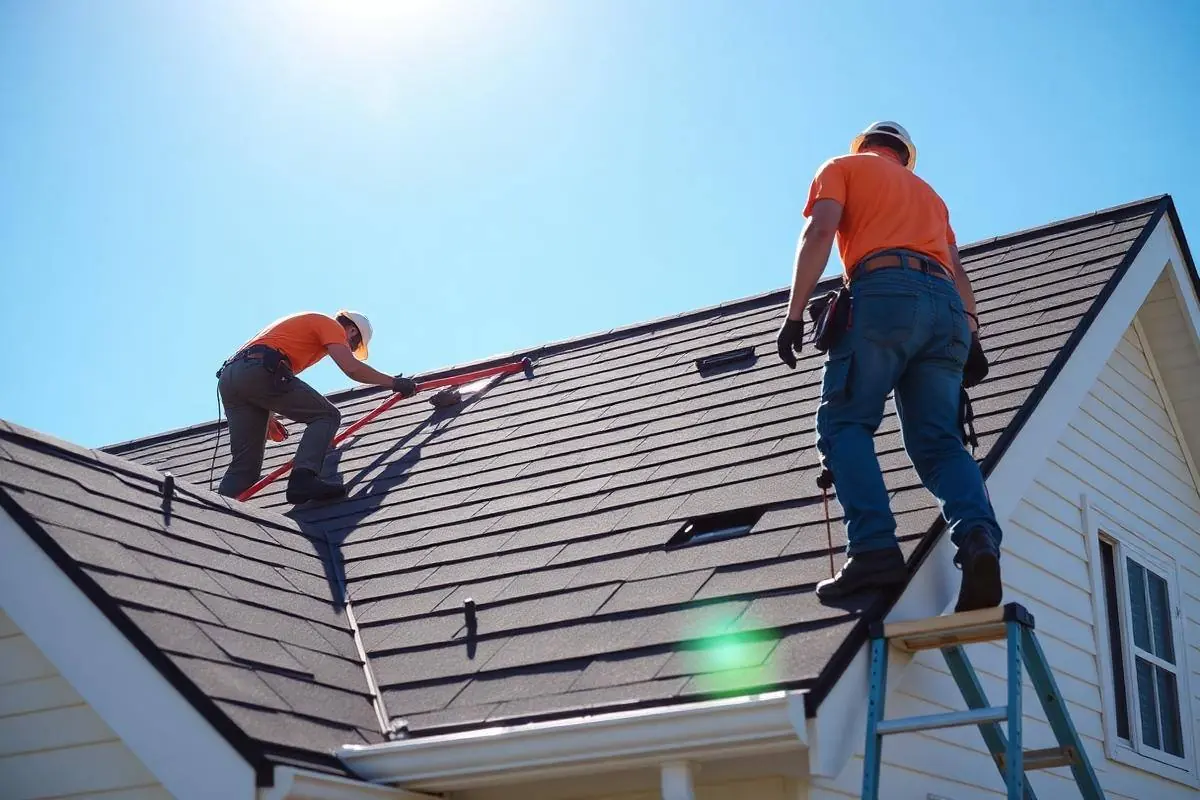 Roofers installing architectural shingles on a Charleston-area home